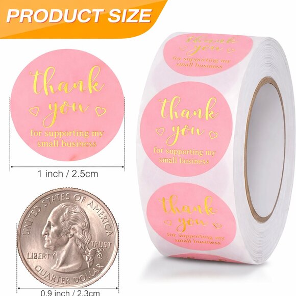 500ct Thank You Round Stickers, 1 inch, Pink/Gold - Picture 2 of 2